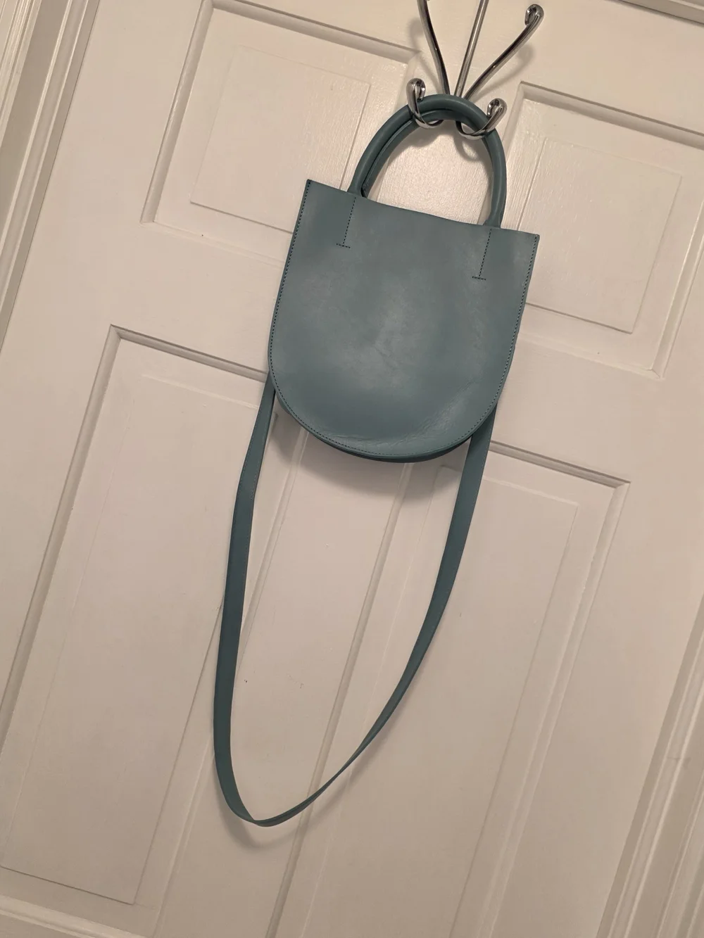 Minor History Blue Satchel/Crossbody Leather Open Top, Stylish, Sleek, Modern